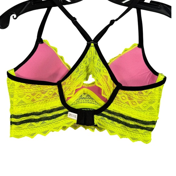 PINK Victoria's Secret Neon Yellow Lace Racerback XS Bralette Bra Neoncore Rave - Picture 3 of 13